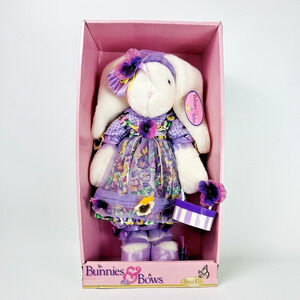 Bunnies & Bows Easter Bunny Large Plush Rabbit Purple Pansies Brass Key Doll